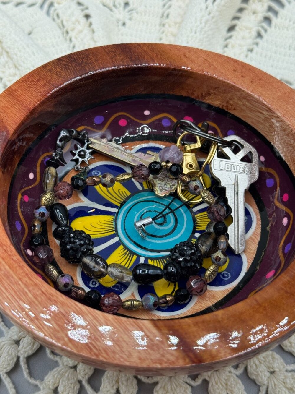 VTG Roberto Rios Mexican Folk Art Painted Wood Bowl - Picture 5 of 7